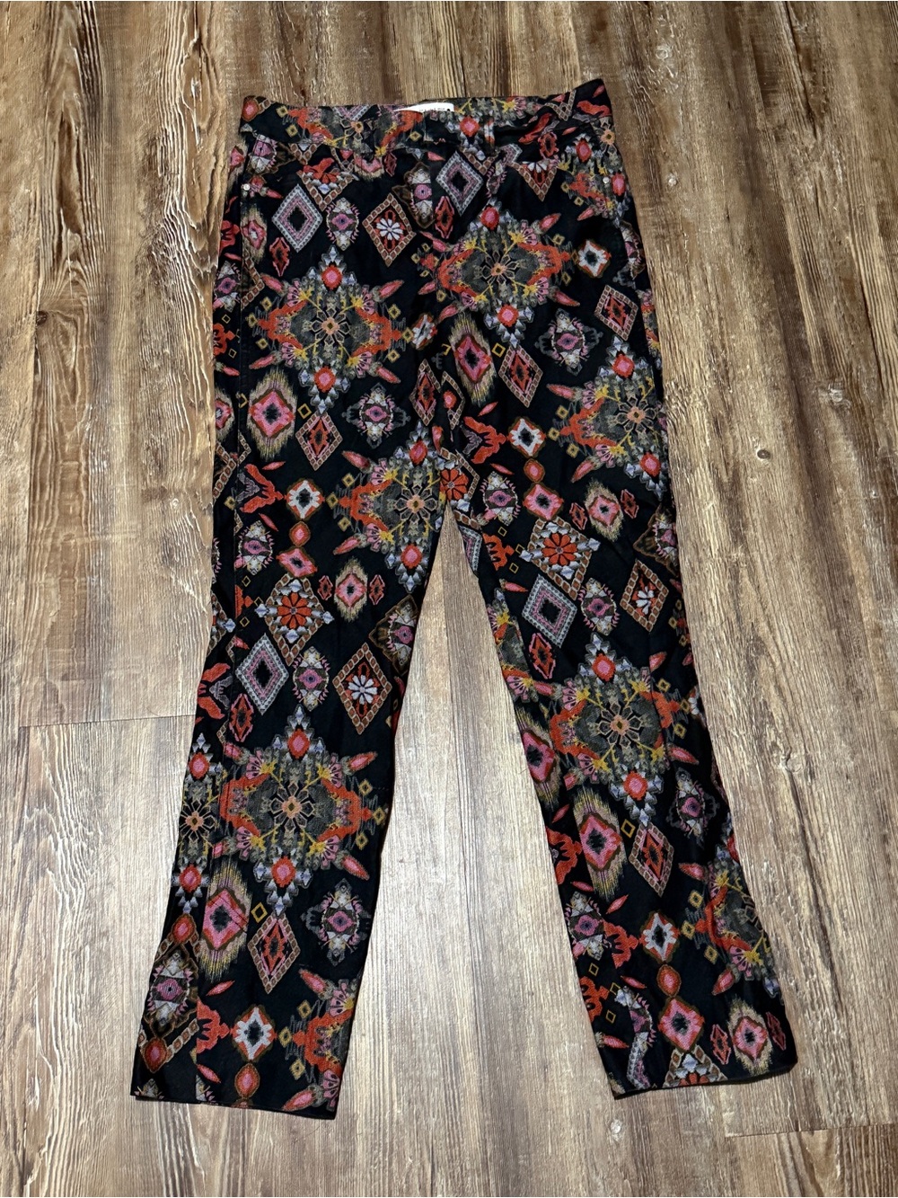 Zara Aztec Ankle Pants Women's Small Geometric High Rise Split Hem Fall Wear